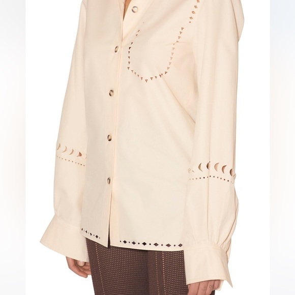 NWT Nanushka Heavy Poplin Laser Cut Shirt Button Front Cream Western Sz S - Picture 3 of 16